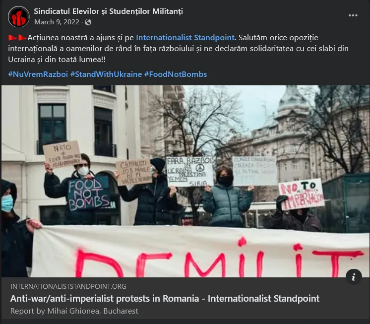 Postare SESM anti-război